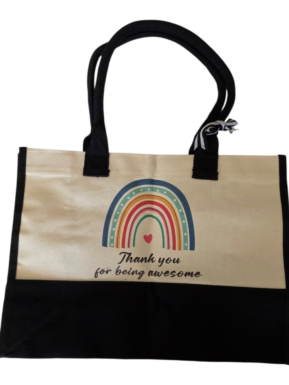 Boho Rainbow Canvas Tote - Black & Cream Aesthetic Bag Great "Thank You" Gift